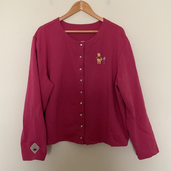 Disney Store Pink Disney Winnie the Pooh & Piglet Pearl Snap Sweatshirt Sz XXL - Picture 1 of 11